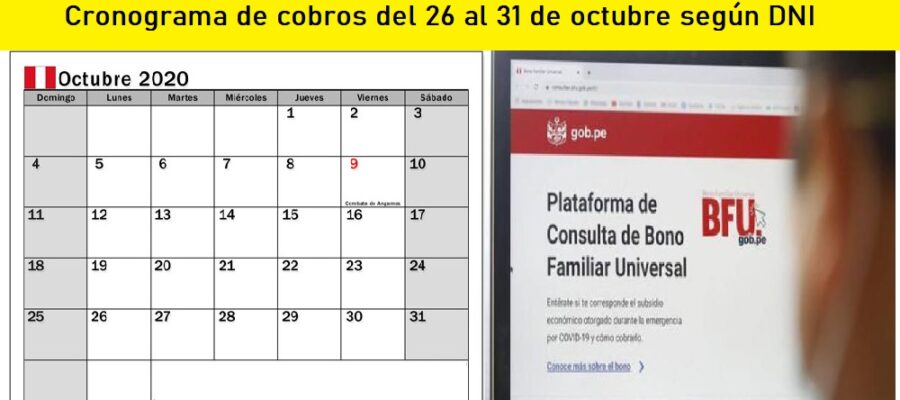 Cronograma de cobros del 26 al 31 de octubre según DNI