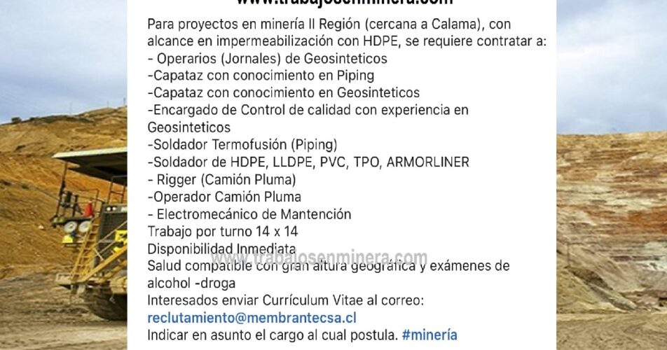 PERSONAL PARA PROYECTOS EN MINERÍA II REGIÓN