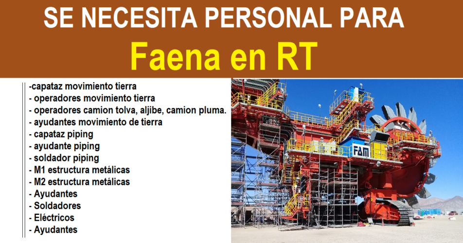 SE NECESITA PERSONAL PARA Faena en RT