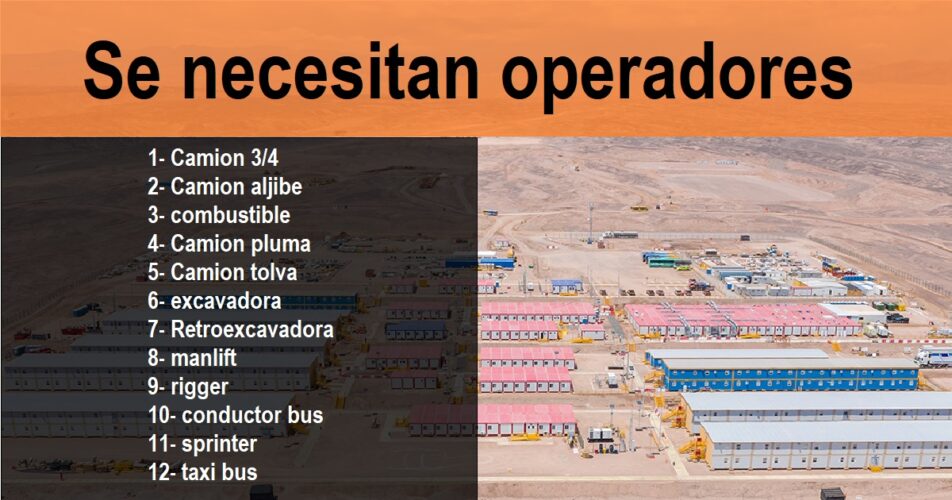 Se necesitan operadores para Quebrada Blanca Iquique