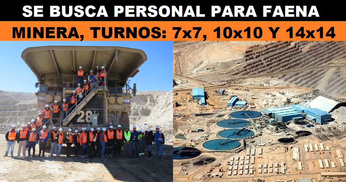 SE BUSCA PERSONAL PARA FAENA MINERA, TURNOS: 7x7, 10x10 Y 14x14
