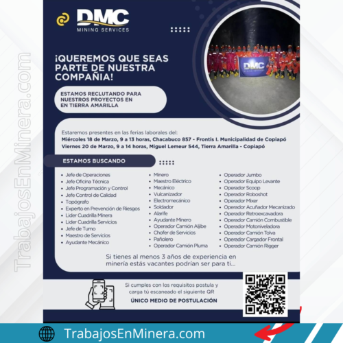 En DMC Mining Services estamos buscando nuevos talentos